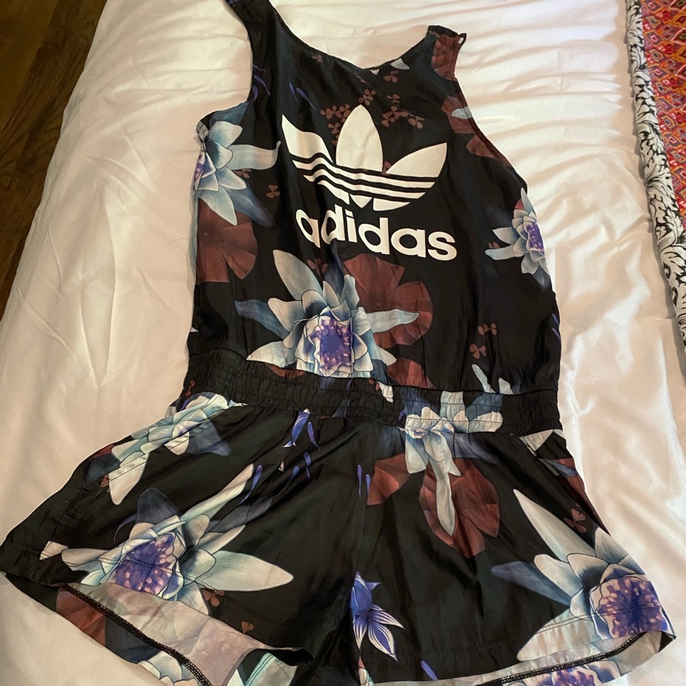 Adidas lotus print silky romper/jumpsuit